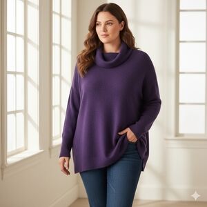 Penningtons Purple Cowl Neck Long Sleeve Soft Fuzzy Tunic Sweater Plus Size 4X